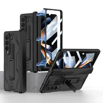 Магнитный складной бронированный чехол для Samsung Galaxy Z Fold 4 5g с кронштейном, противоударный, с полной защитой от падений For Galaxy Z Fold 4 темно-красного