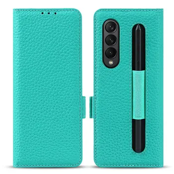Роскошный чехол-бумажник из натуральной кожи для Samsung Galaxy Z Fold 3, чехол с держателем для ручки, чехол для Galaxy Z Fold 3 с защитным чехлом и гнездом для S-ручки Galaxy Z Fold 3 5G чёрный