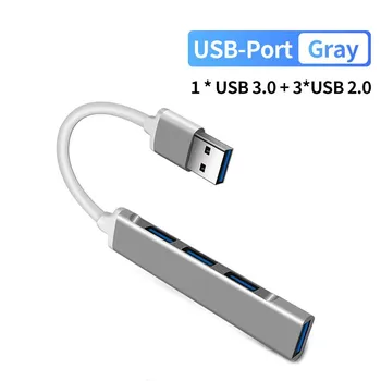 HdoorLink USB-концентратор, несколько концентраторов типа C, 4 порта, высокоскоростной концентратор USB 3.0, OTG-принтер для ноутбука, передача зарядных данных, металлический удлинитель кабеля Type-CPort SilverUpgrade