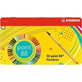 Набор ручек капиллярных Stabilo "Point 88" 50 цв в металлическом пенале