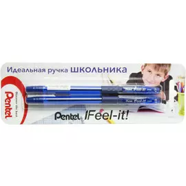 Набор ручек шариковых Pentel Feel it!, 2 шт 0,7 мм, метал. наконеч, 3-х гранная зона захвата, синие
