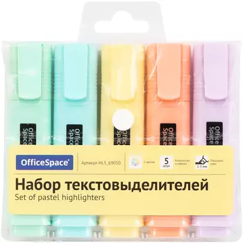 Набор текстовыделителей OfficeSpace 5 цв., пастельные цвета, 1-5 мм, европодвес
