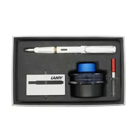 Набор ручка перьевая LAMY Safari, F корпус белый+ картридж черный+ чернила син.+ конвертер