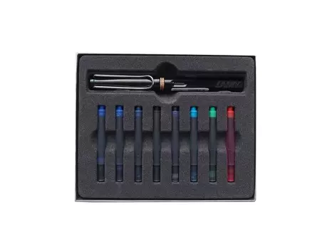 Набор ручка перьевая LAMY Safari, F корпус черный+ картриджи ассорти 8 шт