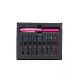 Набор ручка перьевая LAMY Safari, F корпус розовый+ картриджи ассорти 8 шт