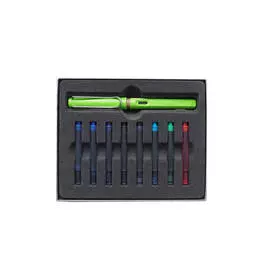 Набор ручка перьевая LAMY Safari, F корпус зеленый+ картриджи ассорти 8 шт