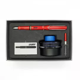 Набор ручка перьевая LAMY Safari, F, Красный+Картр. черн.+чернила син.+конвертер