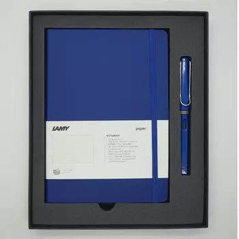 Набор ручка перьевая LAMY Safari, F, Синий+Записная книжка, мягкий переплет, А5, синий