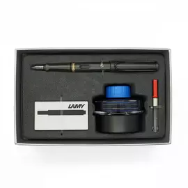 Набор ручка перьевая LAMY Safari, F, Умбра+Картр. черн.+чернила син.+конвертер