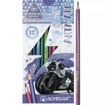 Наборкарандашей цветных металлик ACMELIAE "Metallic Artmate" 12 цв, в картонном футляре