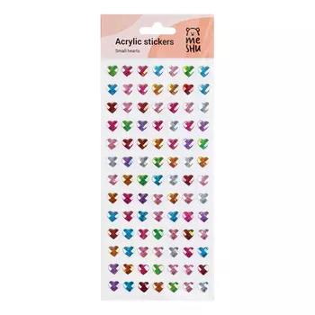 Наклейки акриловые MESHU "Small hearts", 25*10 см, стразы, 91 наклейка, инд. уп., европодвес