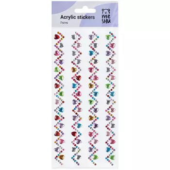 Наклейки акриловые MESHU "Zigzag", 25*10 см, стразы, 396 наклеек, инд. уп., европодвес