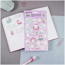 Наклейки бумажные MESHU "Sweet bear", 12*21см, 34 наклейки