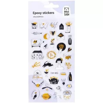 Наклейки гелевые MESHU "Black&White", 10*22 см, фольга, 36 наклеек, инд. уп., европодвес