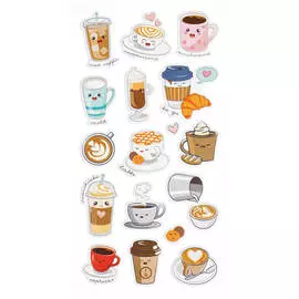 Наклейки объемные MESHU "Coffee time", 10*24см, 17 наклеек