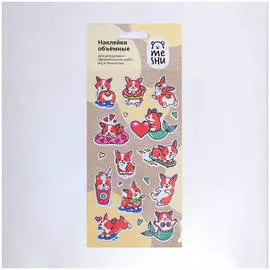 Наклейки объемные MESHU "Corgi", 10*24см, 15 наклеек