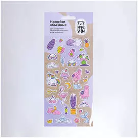 Наклейки объемные MESHU "Purple mood", 10*24см, 32 наклейки