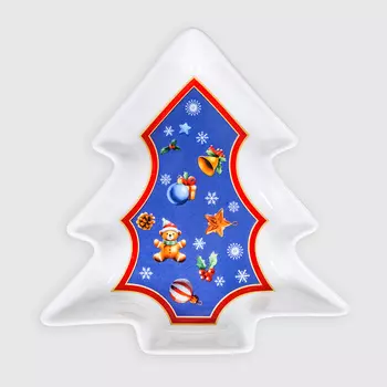 Блюдо сервировочное White Rabbit Christmas ёлка синий 17х16х3 см