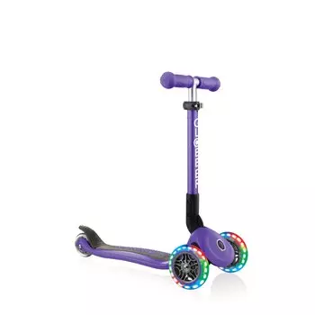 Самокат Globber JUNIOR FOLDABLE LIGHTS, складной, трехколесный, детский, светящиеся колеса, фиолетовый