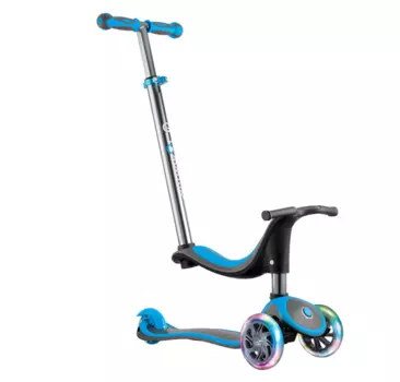 Самокат Globber MY FREE SEAT TITANIUM 4 IN 1 LIGHTS, детский, трансформер, светящиеся колеса, голубой, 462-130-2
