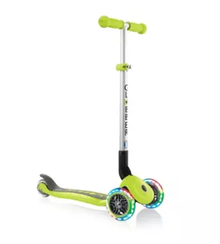 Самокат Globber PRIMO FOLDABLE LIGHTS, трехколесный, складной, светящиеся колеса, зеленый, 432-106