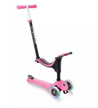 Самокат-трансформер Globber GO UP SPORTY PLUS LIGHTS, трехколесный, детский, светящиеся колеса, розовый