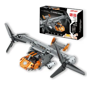 MOLD KING 15043 Технические строительные блоки для мальчиков RC автомобиль моторизованный Boeing Bell V22 Osprey модель самолета MOC-10855 кирпичи детская игрушка серый