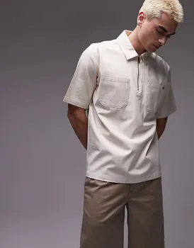 Рубашка Dickies Western Ranch с застежкой на четвертную молнию в цвете «кремовый»