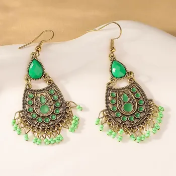 GemChic женские новые винтажные бирюзовые серьги с бахромой, этнические модные серьги-крючки, подарок на день рождения, Рождество
