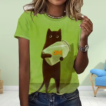Модная женская футболка с принтом «Meow People», забавная повседневная футболка с круглым вырезом и короткими рукавами, летняя женская футболка XS жёлтый