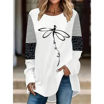 Ladies Casual Long Sleeved T-shirt with Round Neck for Spring, Summer, and Autumn Fashion Tops S