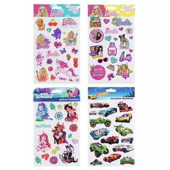 MATTEL Наклейки объемные, бумага, PVC, 14,5х25см, 4 дизайна