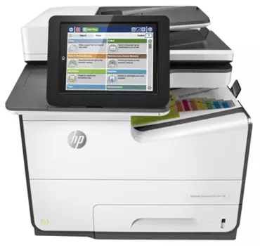 МФУ струйный HP PageWide Enterprise 586dn, A4, цветной, 50стр/мин (A4 ч/б), 50стр/мин (A4 цв.), 1200x1200dpi, дуплекс, ДАПД-100 листов, сетевой, USB (G1W39A)