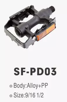 Педали SHUNFENG SF-PD03, MTB, 90х69 мм, 9/16, алюминий/пластик, черно-серебристые, SF-PD03