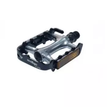 Педали WELLGO, MTB, алюминий, ось из бористой стали, 9/16", 100х64x24мм, подшипники: DU, серо-чёрные, M248DU
