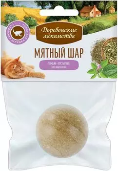Лакомство для кошек Деревенские лакомства Мятный шар тимьян и пустырник 22г