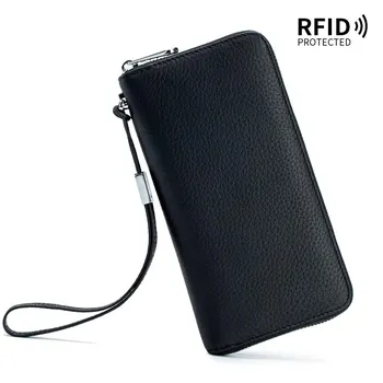 Женский длинный клатч из натуральной кожи с защитой от RFID-излучения – мягкий минималистичный кошелек с карманом для телефона и отделениями для карт бордовый