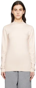 Бежевая футболка с длинным рукавом с вышивкой MM6 Maison Margiela