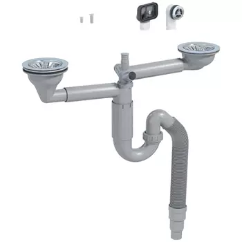 сифон для мойки PREVEX P-loc 115мм x40/50 мм двойной с кругл/квадр переливом с отводом серый