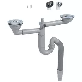 сифон для мойки PREVEX P-loc 115мм x40/50 мм двойной с кругл/квадр переливом с отводом серый