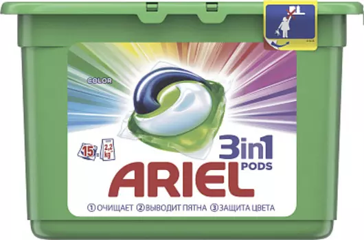 Гель для стирки в капсулах автомат Liquid Capsules Color&amp;Style 15 шт Ariel