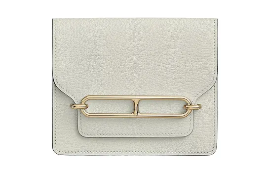 HERMES Кошелек-клатч Roulis из козьей кожи с носом свиньи, женский, белый