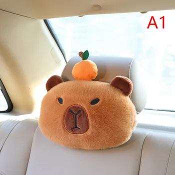 Подголовник автомобиля Подушка для шеи Capybara Plush Защита плеч Симпатичная коробка с салфетками Kawaii Украшение автомобиля Принадлежности для автомобиля Plushie Подарок