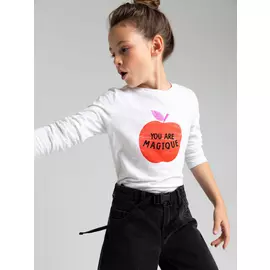 Лонгслив с принтом для девочек (белый, 152/ 12-13 YEARS)