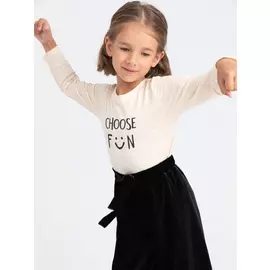 Лонгслив с принтом для девочек (бежевый, 98/ 3-4 YEARS)