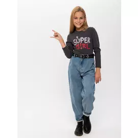 Лонгслив с принтом для девочек (серый, 152/ 12-13 YEARS)