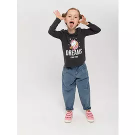 Лонгслив с принтом для девочек (серый, 98/ 3-4 YEARS)