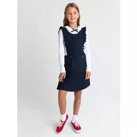 Сарафан с юбкой плиссе для девочек (синий, 122/ 7-8 YEARS)