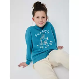 Свитшот оверсайз для девочек (бирюзовый, 128/ 8-9 YEARS)