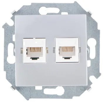 Розетка Simon 1591552-033 компьютерная двойная 2хRJ45 кат.5e (AMP), алюминий